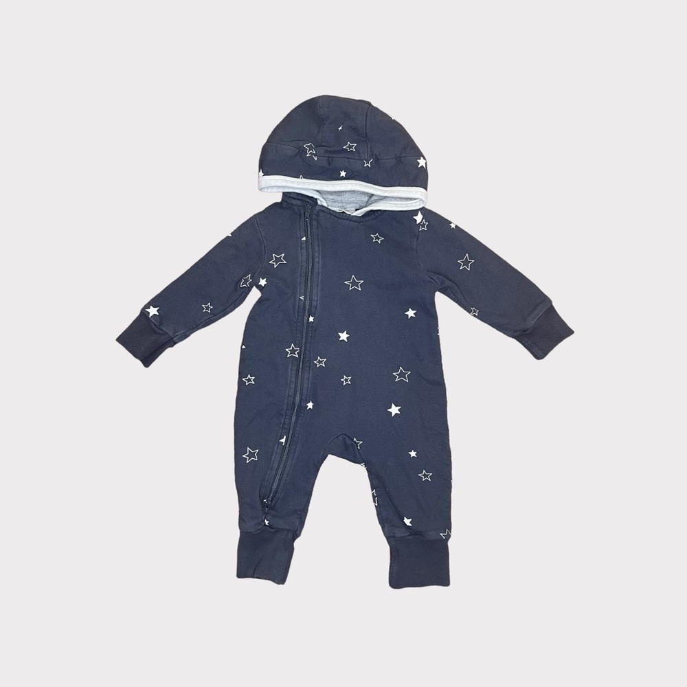 City Mouse Star Pattern Hooded Zipper Organic Romper